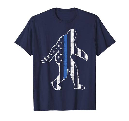Thin Blue Line Bigfoot Law Enforcement LE Cop US Flag Police T-Shirt