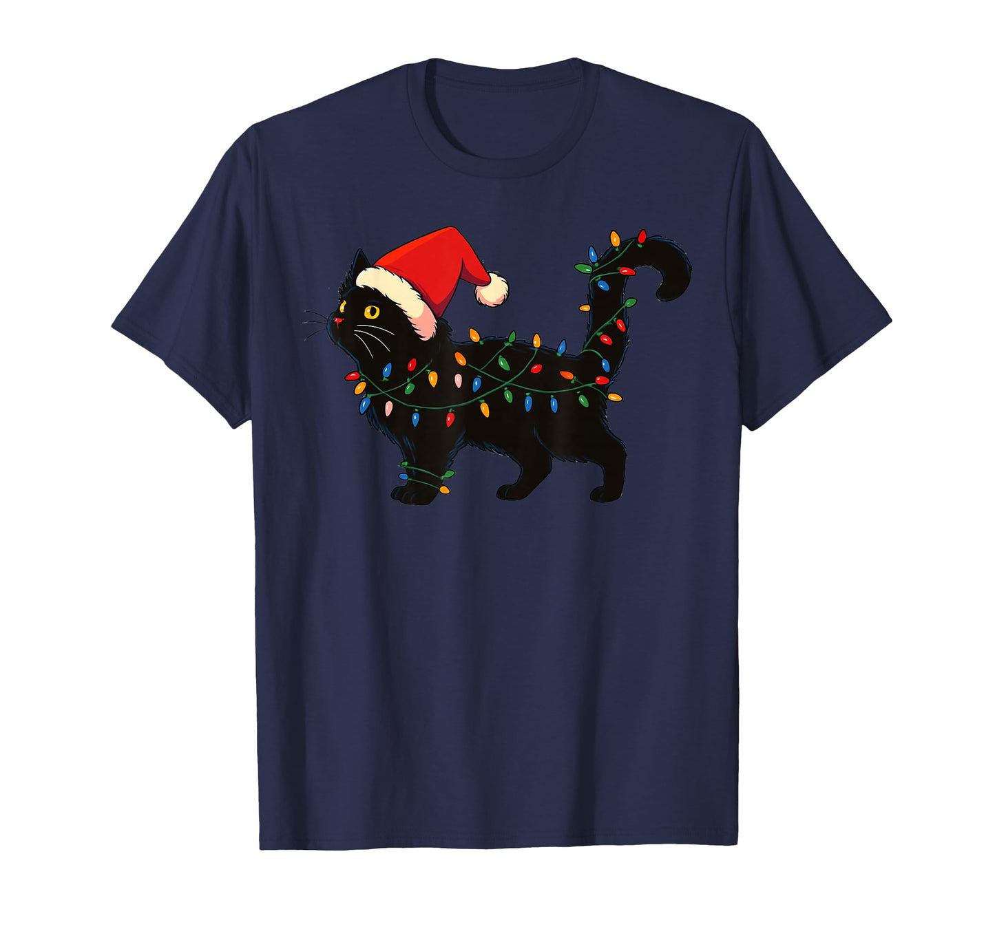 Black Cat Christmas Santa Hat Funny T-Shirt