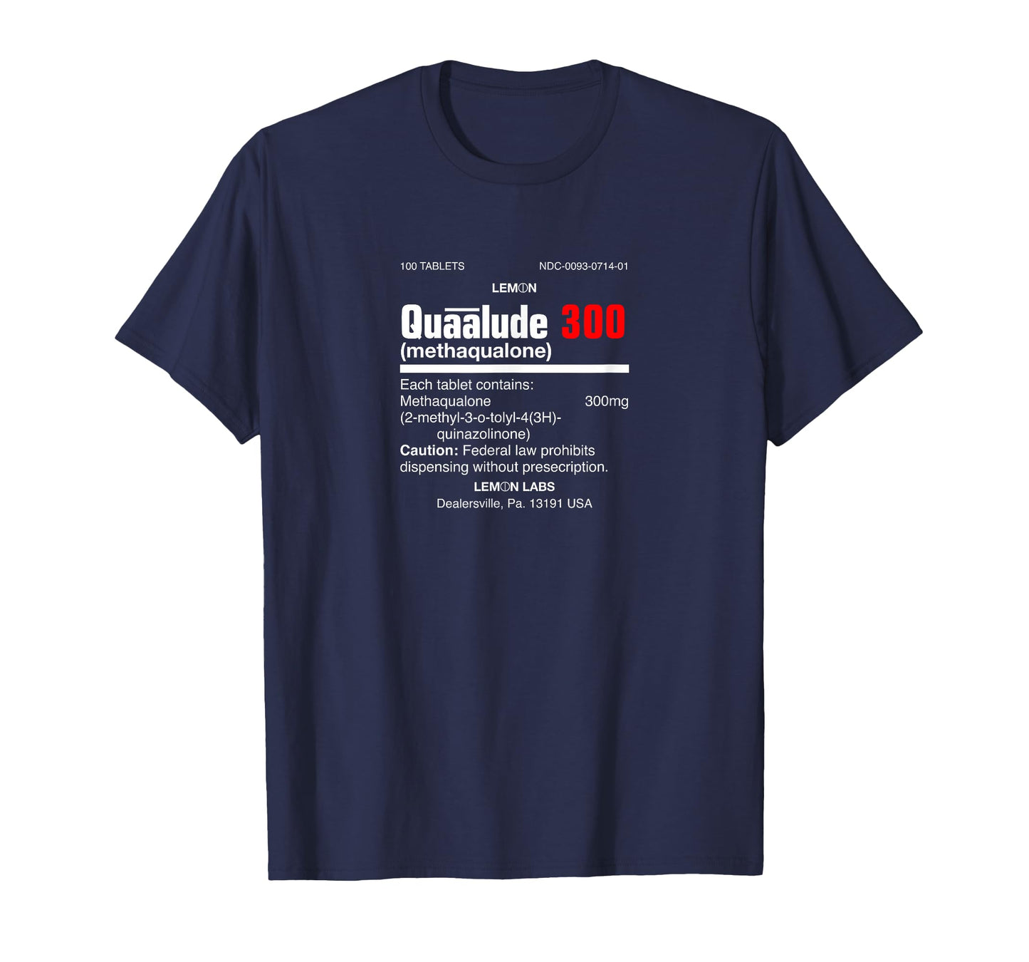 1970's Lemon Labs Quaalude 300 Label Reproduction Nostalgia T-Shirt