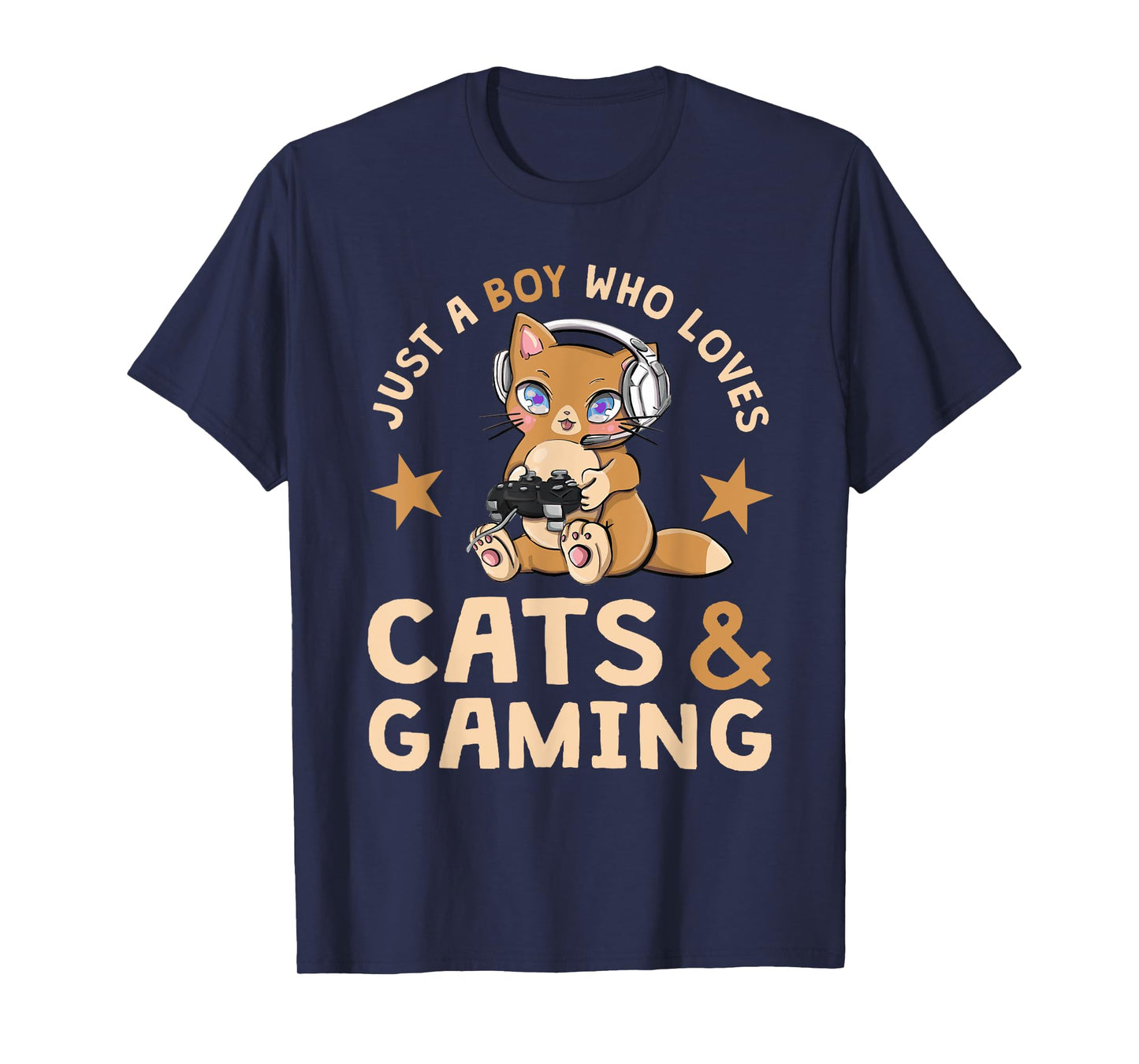Just A Boy Who Loves Cats and Gaming Cute Gamer Cat T-Shirt
