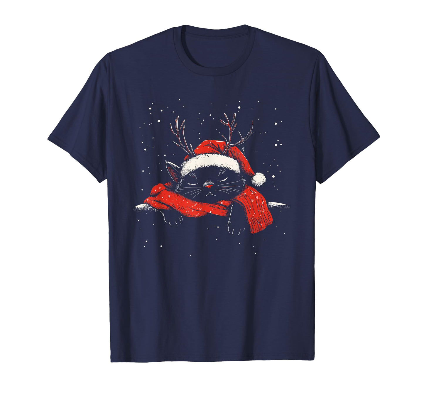 Black Cat Antlers Santa Hat Christmas Xmas Kitten Men Women T-Shirt