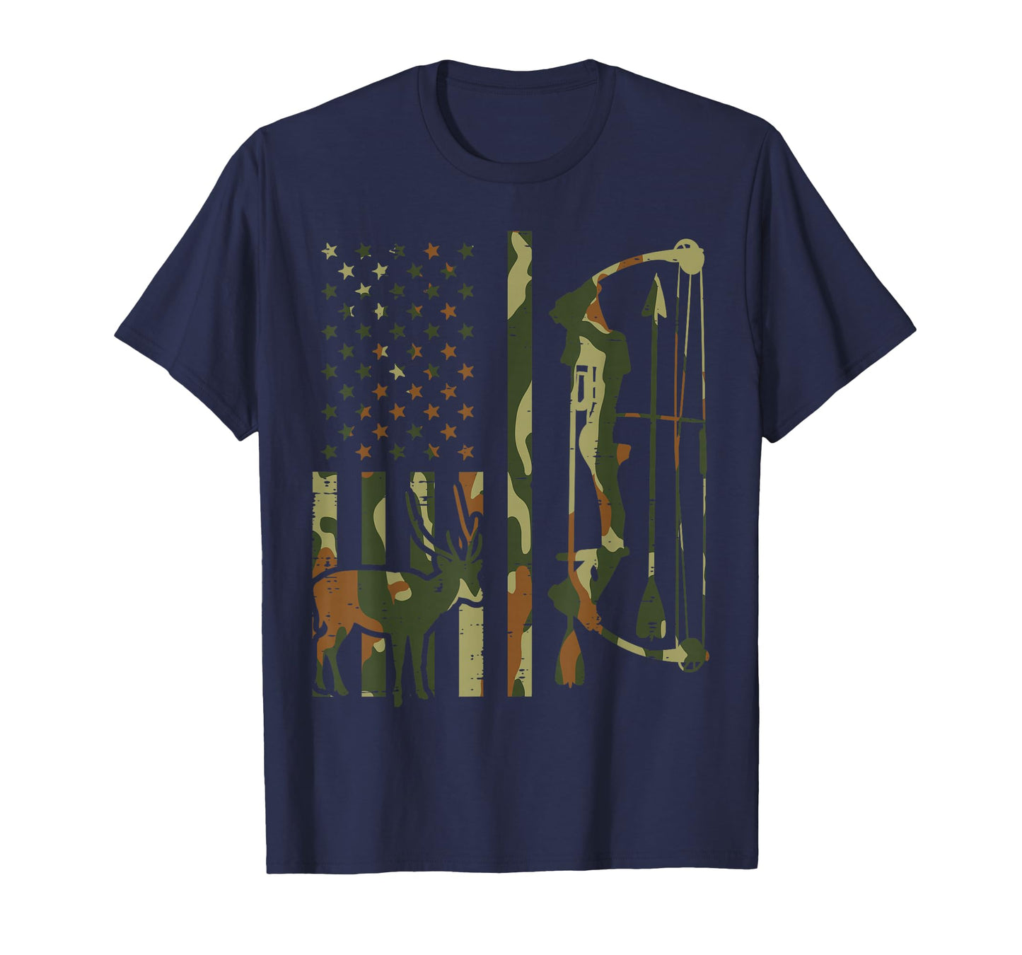 Camo Flag Deer Bow Hunting Patriotic Hunter Dad Archer T-Shirt