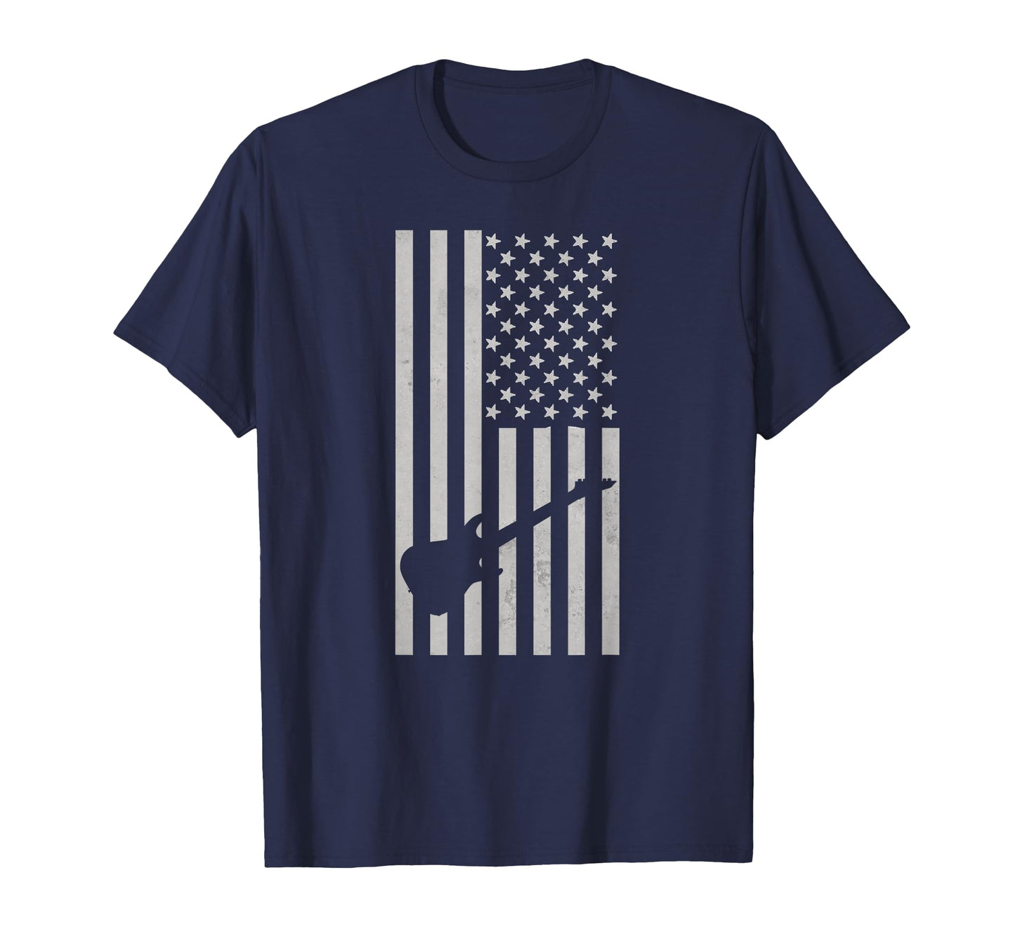 American Flag Electric Guitar Monochrome Patriotic Musician T-Shirt