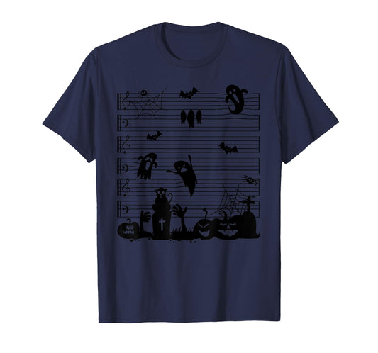 Halloween Music Note Clefs Spooky Ghost For Music Teacher T-Shirt