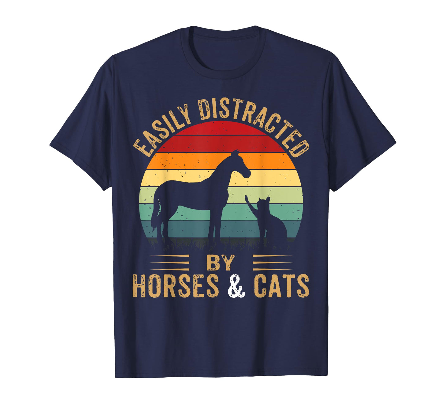 Easily Distracted By Horse And Cats Shirt Horse Riding Girls T-Shirt