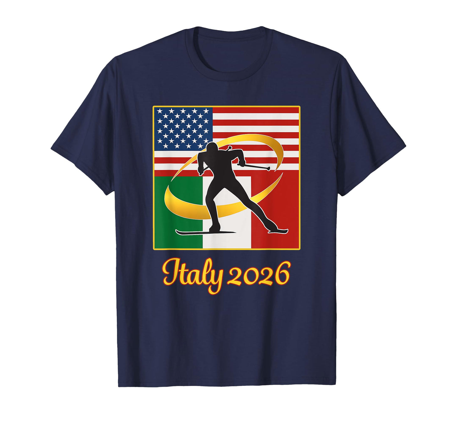 Italy 2026 Cross-Country Skiing USA Italy Flags Winter Sport T-Shirt