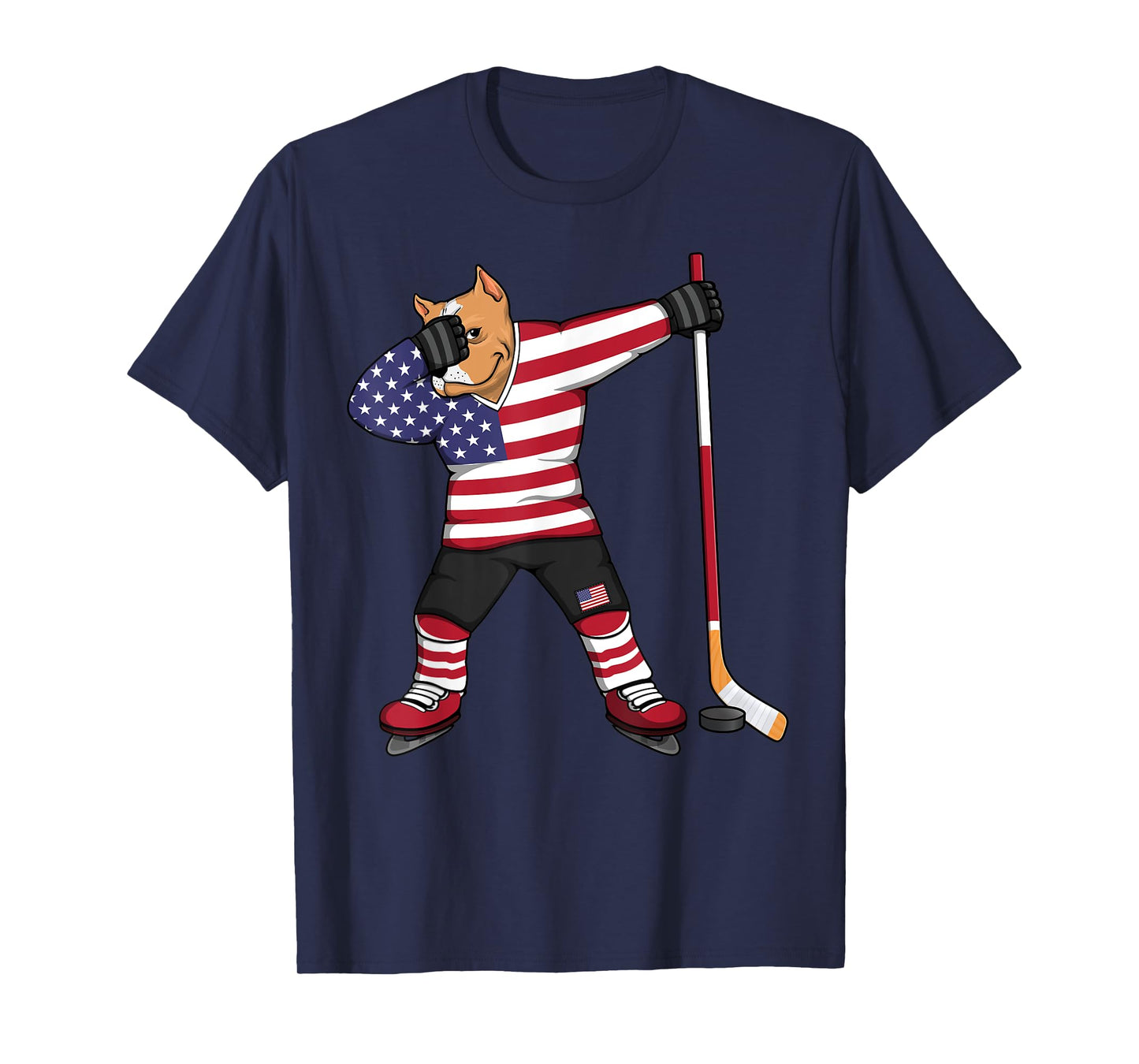 Dabbing Pitbull America Ice Hockey Fans Jersey USA Flag T-Shirt for Women Kids Men