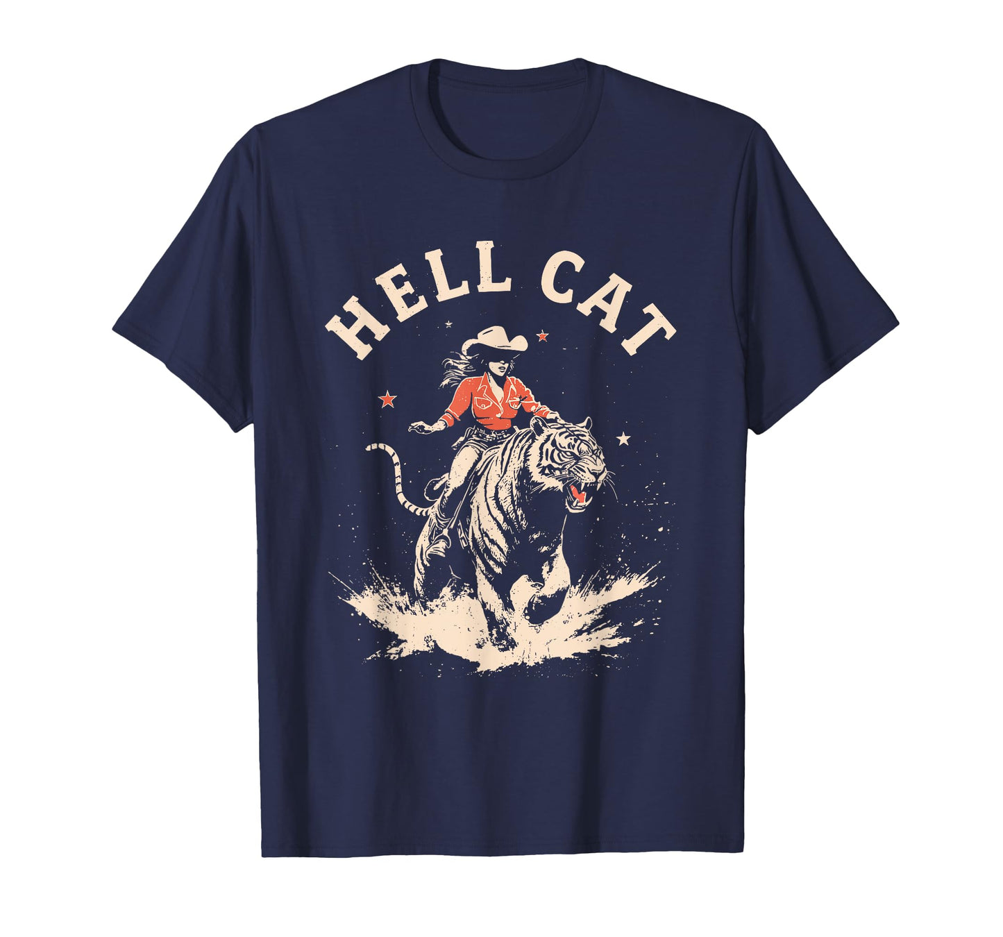 hell cat cowgirl riding tiger vintage funny T-Shirt