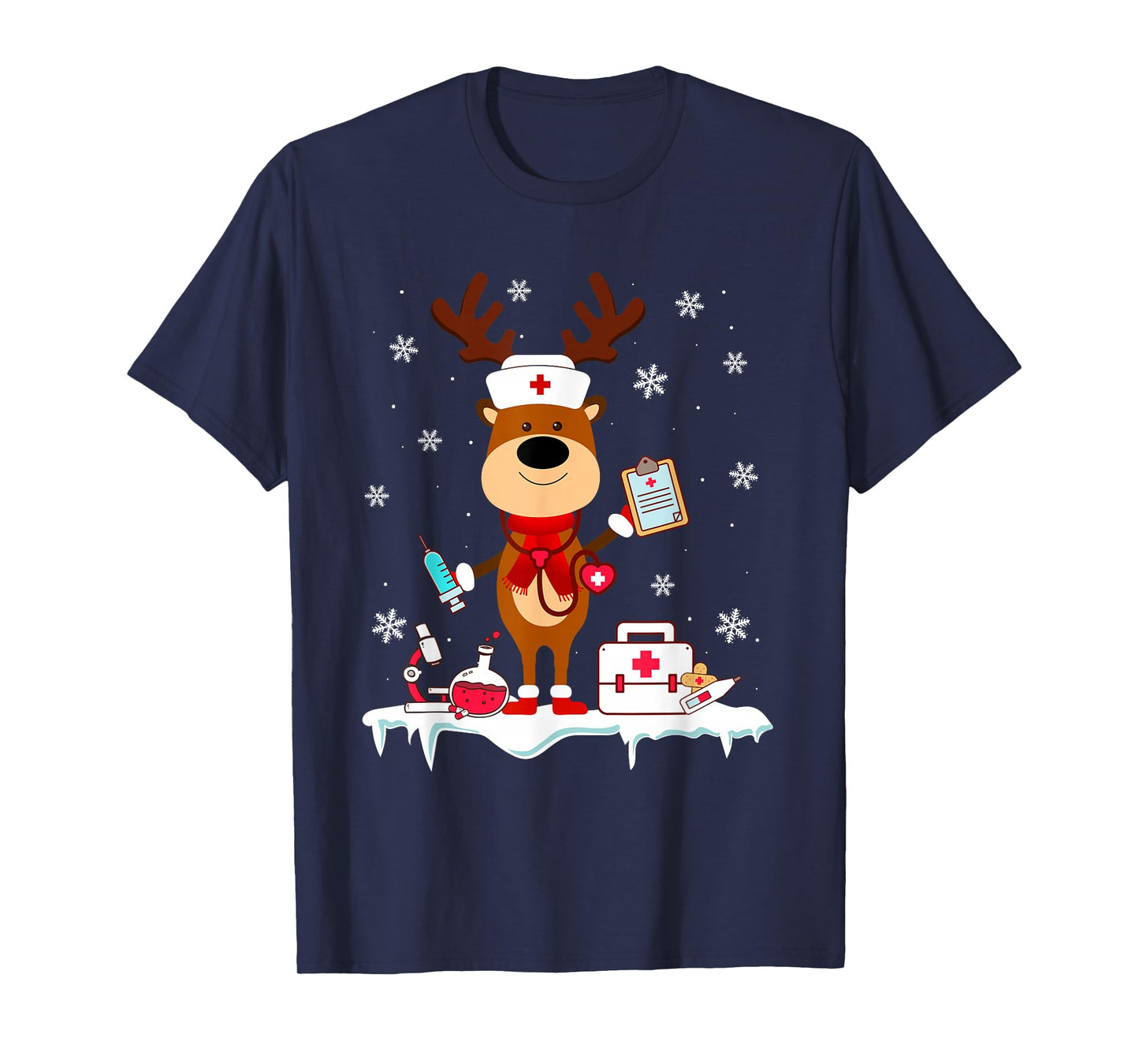 Christmas Nurse Reindeer Funny Xmas Scrub Top Nursing Women T-Shirt
