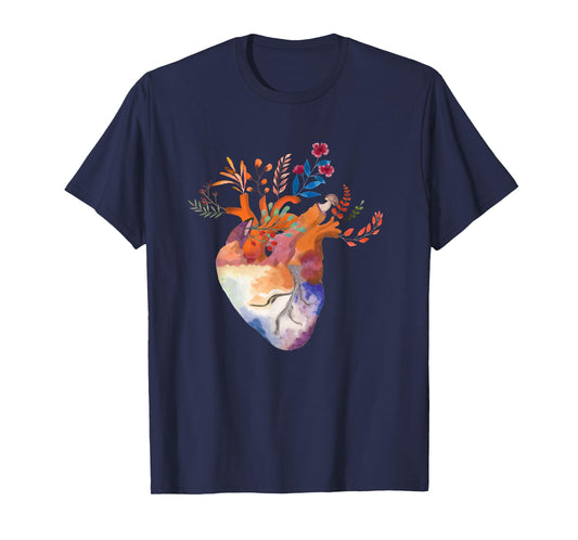 Anatomical Floral Heart Cardiology Medical Cardiac Nurse T-Shirt