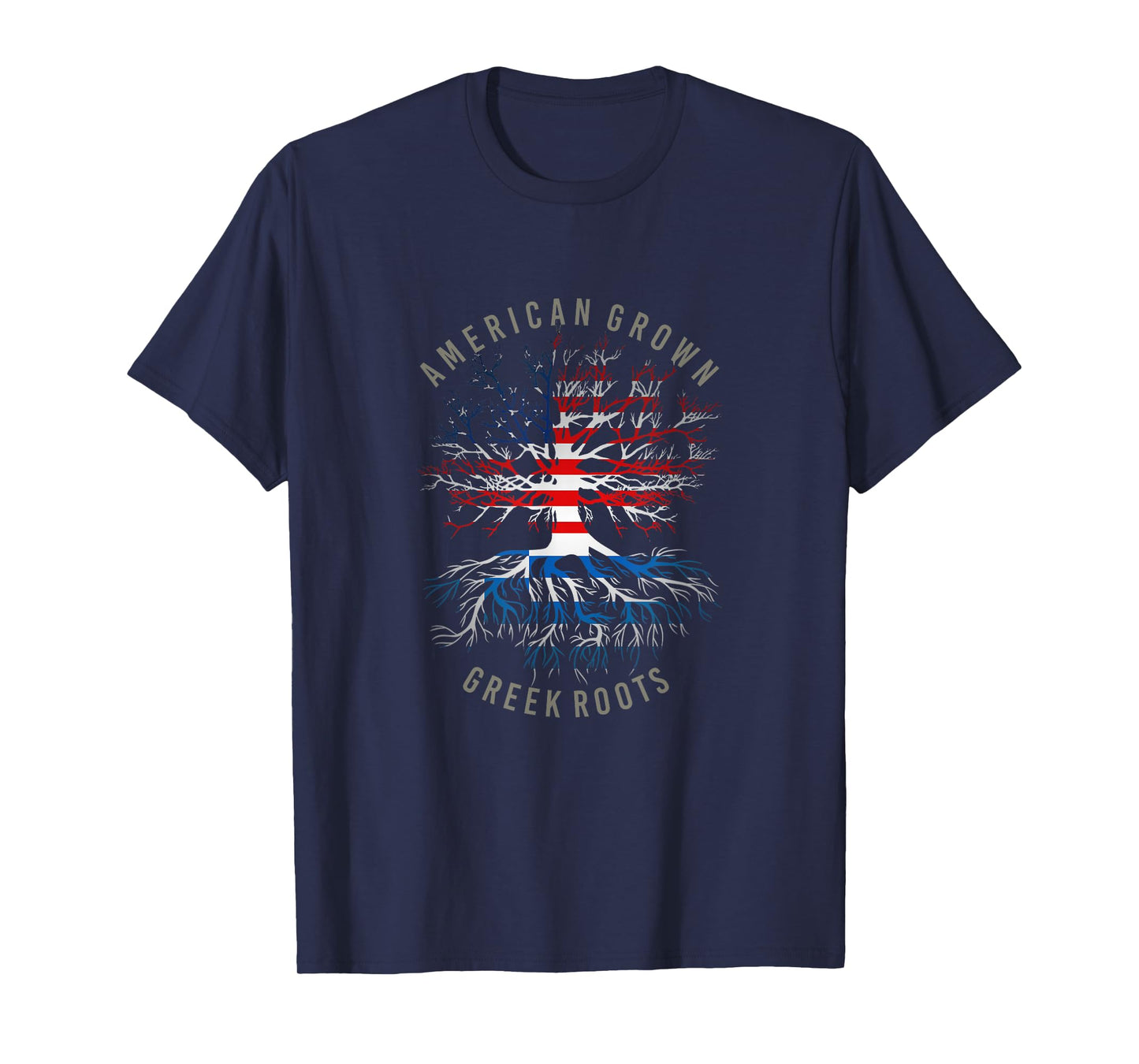 American Grown Greek Roots USA Greece Flag Heritage Tree T-Shirt