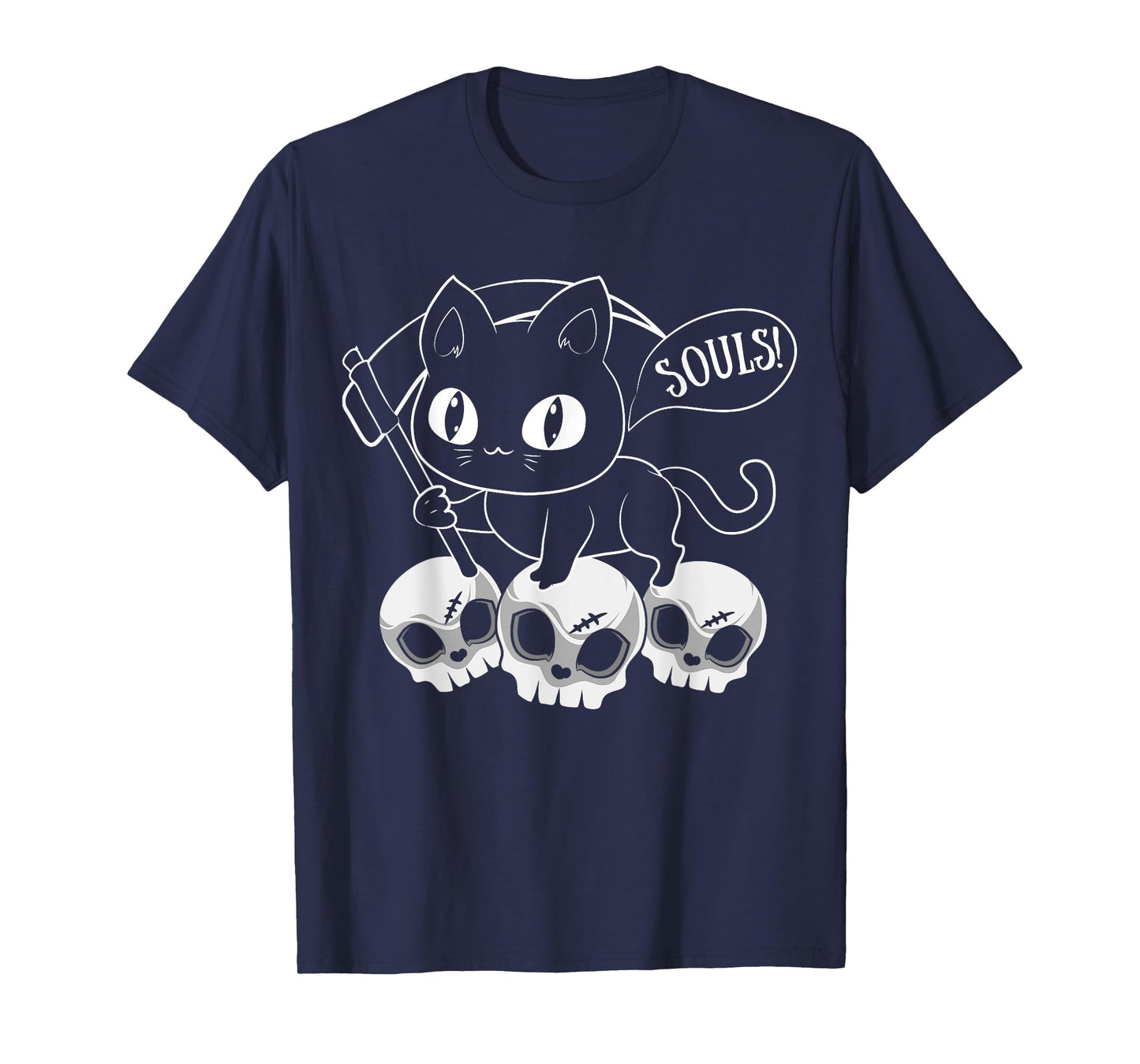 Cat Grim Reaper And Skulls Cat Got Your Soul Halloween T-Shirt