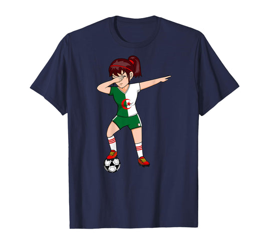 Dabbing Soccer Girl Algeria Jersey Algerian Football Fans T-Shirt