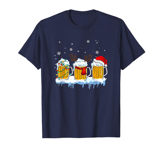 Beer Christmas Mug Santa Reinbeer Xmas lights pajamas T-Shirt