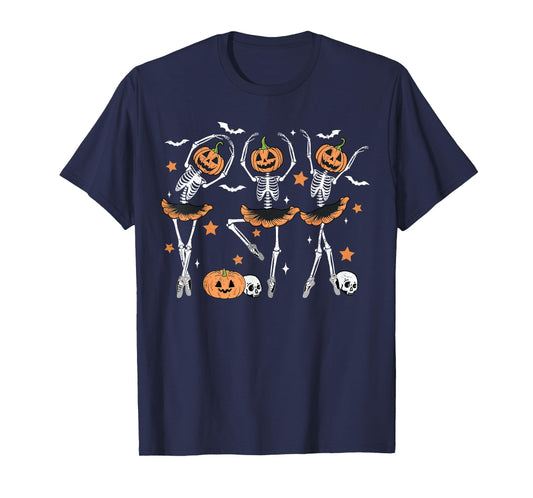 Ballet Pumpkin Skeleton Scary Halloween Men Women Boys Girl T-Shirt