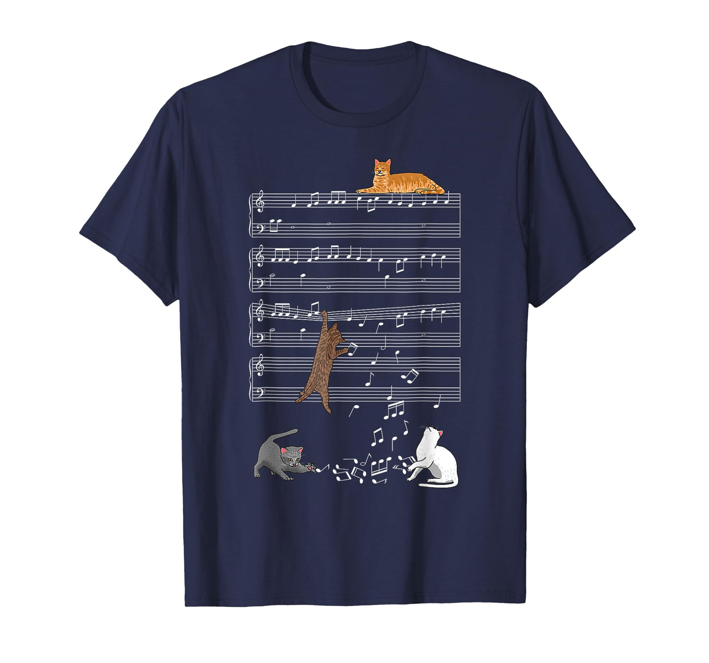 Cute Cat Kitty Playing Music Clef Piano Musician Art T-Shirt