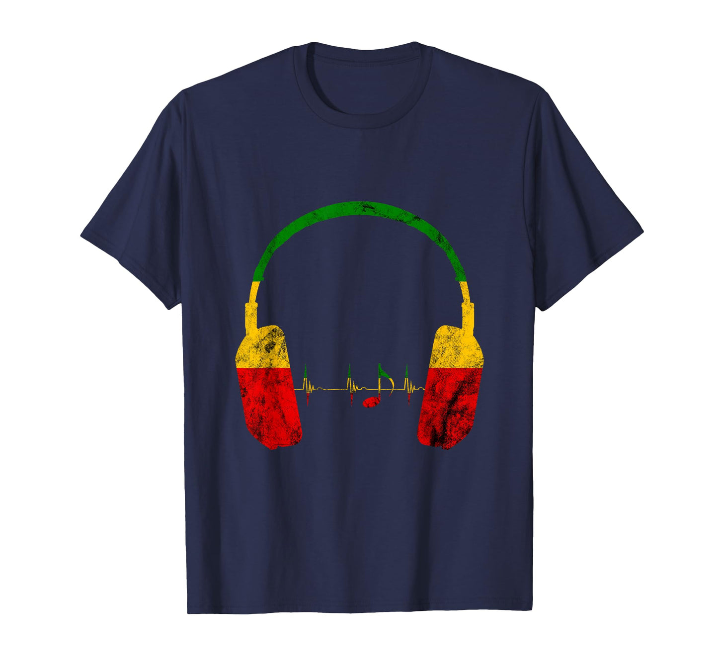 Rasta Reggae Music Headphones Jamaica Heartbeat Music Note T-Shirt