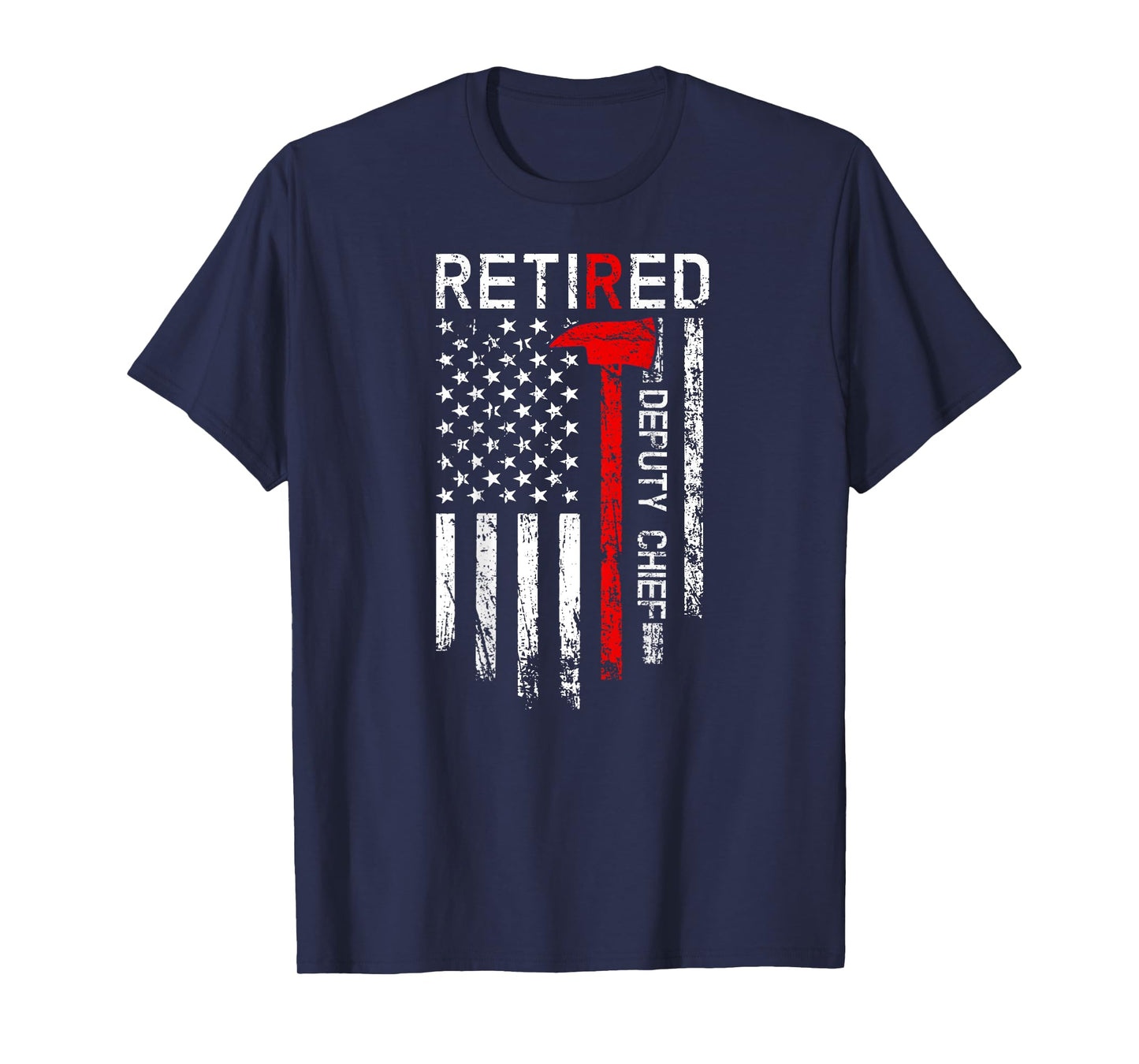 Retired Deputy Chief Firefighter USA Flag DESIGN ON BACK T-Shirt