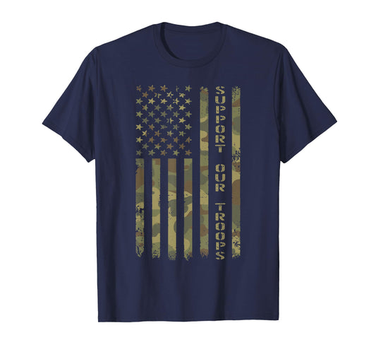 Vintage Support Our Troops USA Flag Veteran's & Memorial Day T-Shirt