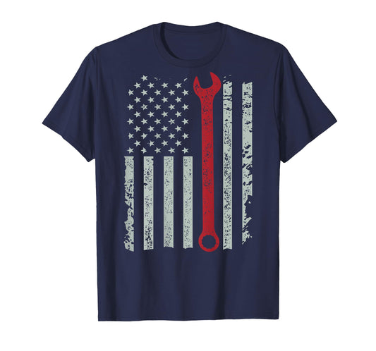 American flag mechanic wrench shirt patriotic design T-Shirt