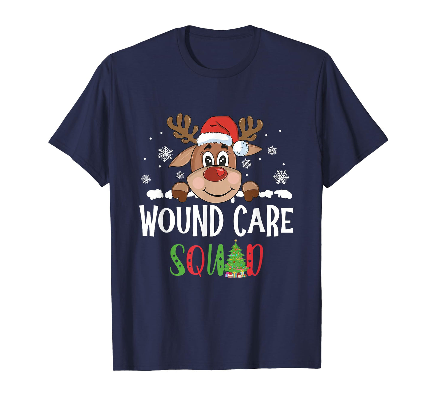 Cute Reindeer Christmas Wound Care Squad Stethoscope Nurse T-Shirt