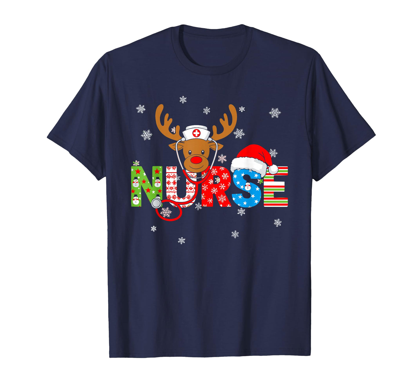 Christmas Nurse Stethoscope Santa Hat Reindeer Xmas T-Shirt