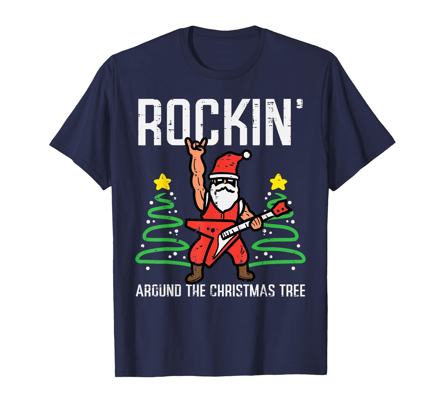 Santa Guitar Rockin Christmas Tree Funny Xmas Rocker Men Boy T-Shirt