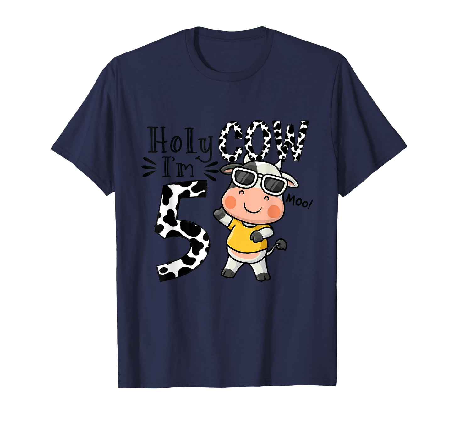 Cute 5th Cow Farm Animals Bday Holy Cow I'm 5 Birthday Boy T-Shirt