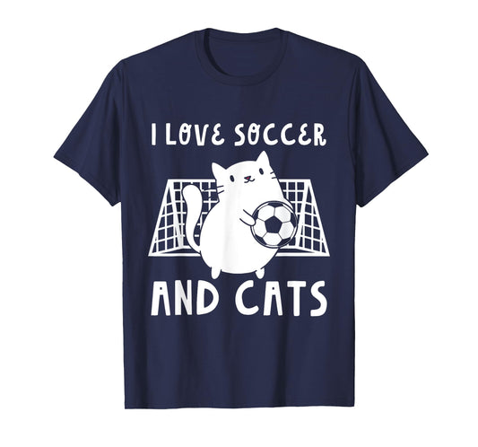 Cute I Love Soccer And Cats Funny Soccer Goalie Goalkeeper T-Shirt