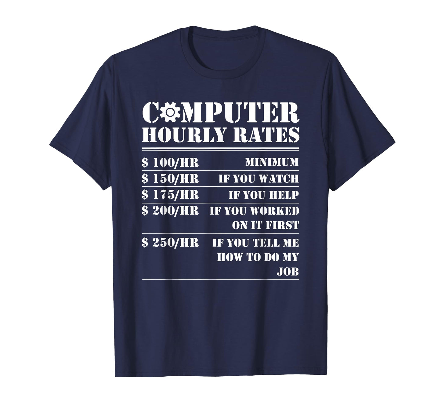 Computer Repair Hourly Rate Funny Tech Support Labor Gifts T-Shirt