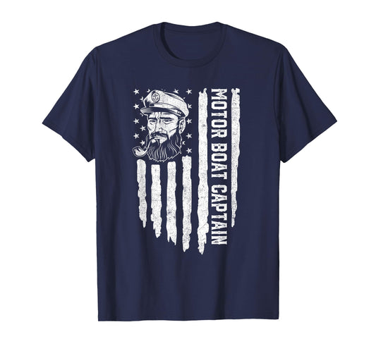 Motor Boat Captain American Flag Pontoon Boating 4th of July T-Shirt