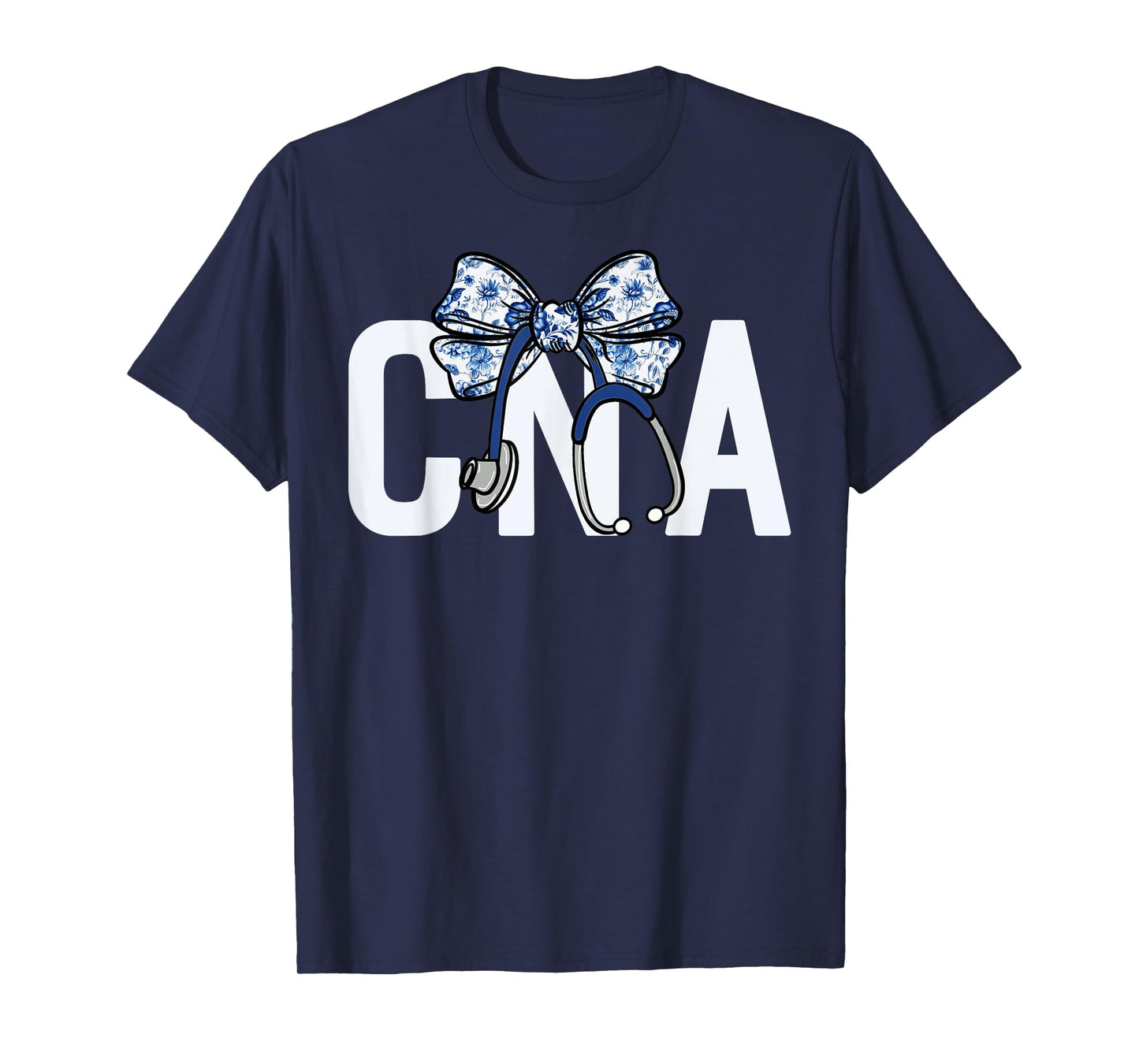 CNA Coquette Bow Nurse Stethoscope Nursing Floral Blue Women T-Shirt