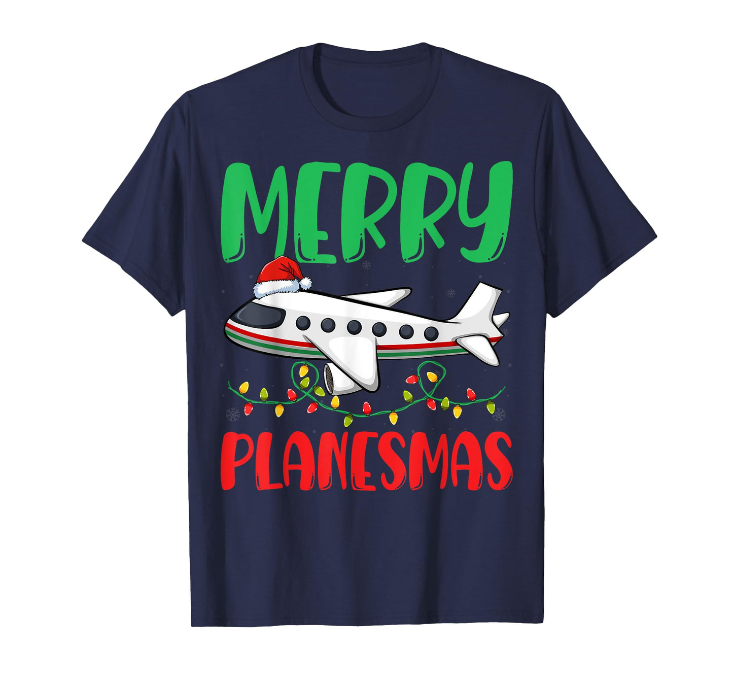Merry Planesmas Xmas Lights Airplane Pilots Christmas T-Shirt