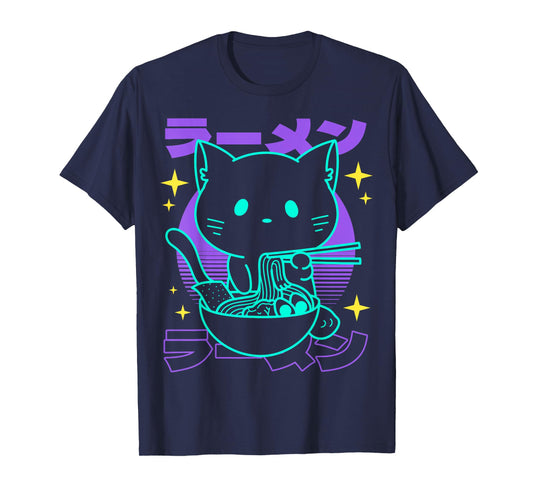 Anime Ramen Cat Japanese Retro Noodles Aesthetic Kawaii Cat T-Shirt