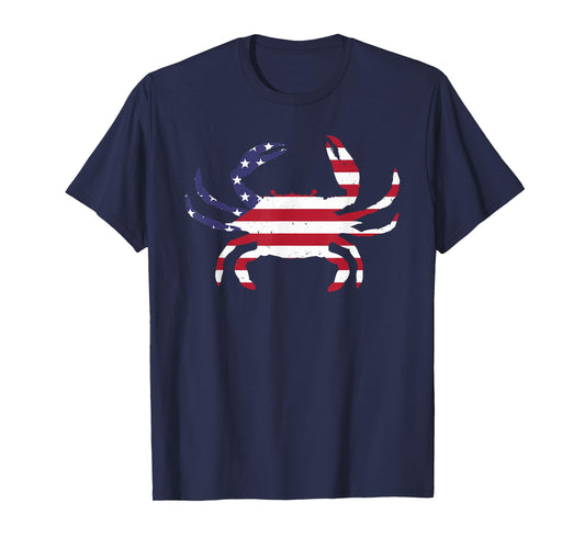 Cool Crab for Men Women Fourth July Flag Patriotic Crabbing T-Shirt