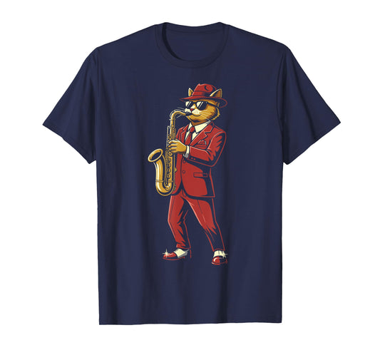 Cool Jazz Cat Saxophonist Cat Jazz Lover Funny Cat Musician T-Shirt