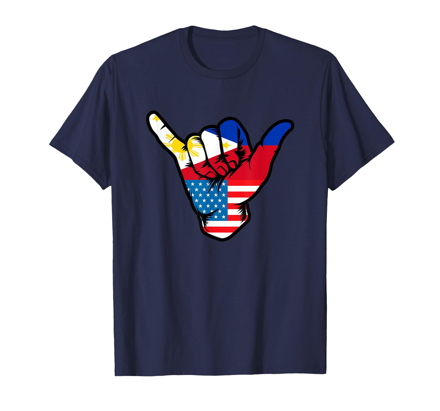 Half Filipino and American Philippines USA Flag Shaka Hand T-Shirt