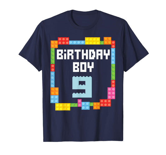 9th birthday Boy master builder 9 years old block building T-Shirt