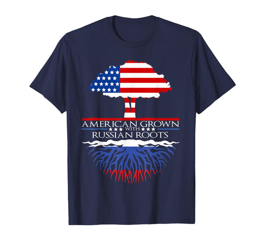 Russian Roots American Grown Tree Flag USA Russia Gift T-Shirt