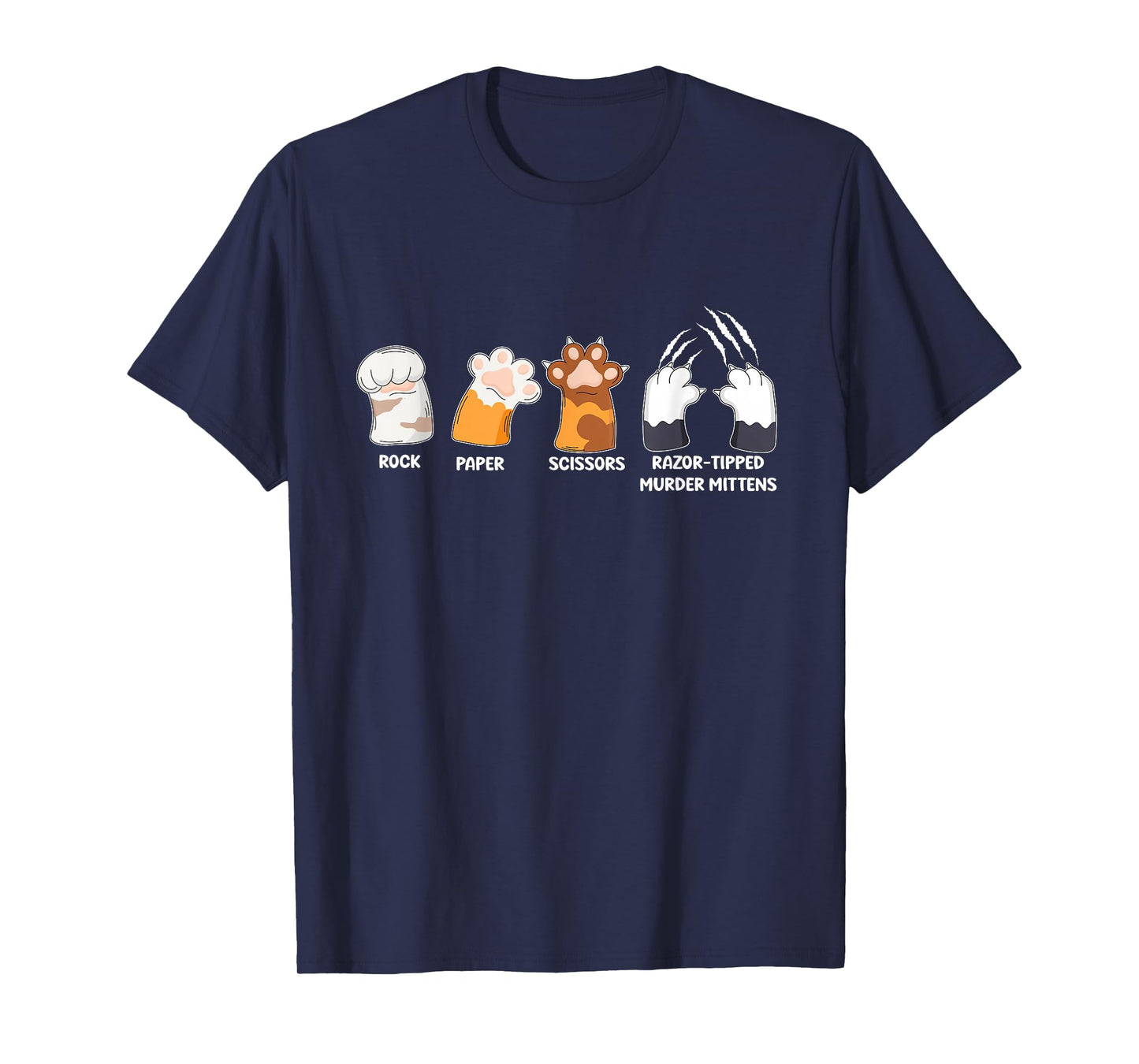 Rock Paper Scissors Razor Tipped Murder Mittens Fun Cat Paws T-Shirt