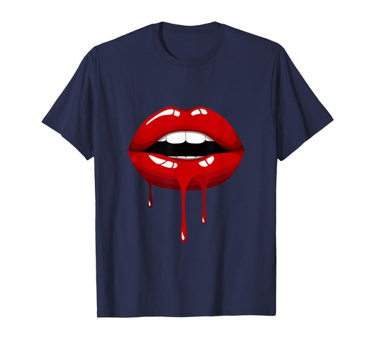 Cool Women Fashionable Red Lips Short Sleeve Graphic Design T-Shirt