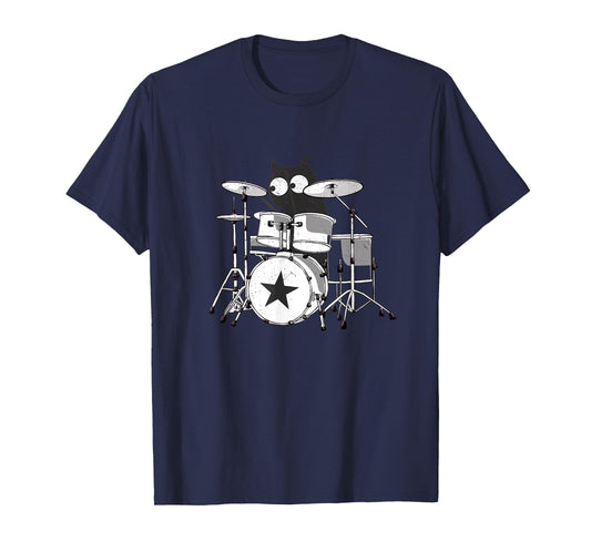 Cat Drummer Playing In Band Cute Kitty Punk Rockstar Kitten T-Shirt