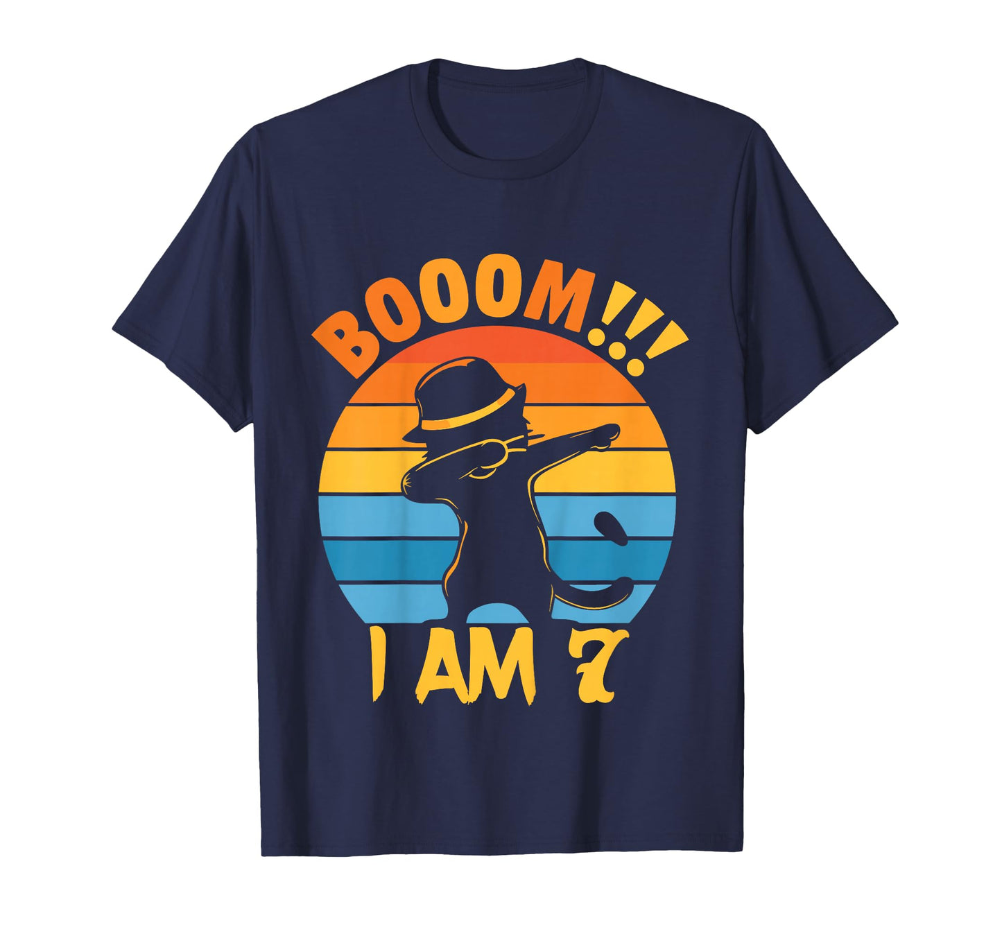 Kids 7th Birthday Cat Dabbing 7 Year Old Birthday Boy Girl T-Shirt