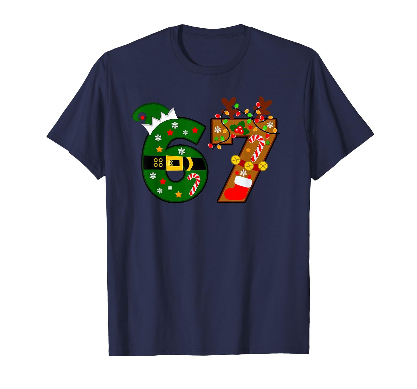 Funny Christmas 67 Meme Inspired Santa Reindeer Number 67 T-Shirt