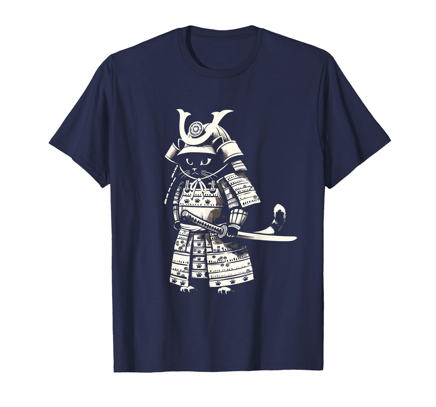 Kawaii Cat Anime Japanese Retro Samurai Novelty Funny Cat T-Shirt