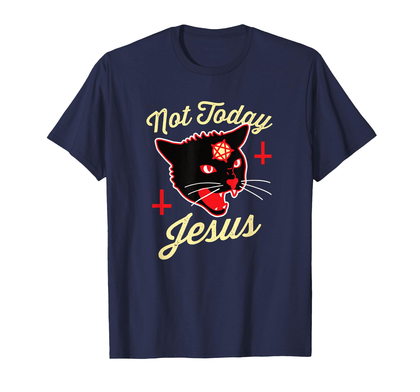 Not Today Jesus Hail Satan Satanic Cat Death Metal Halloween T-Shirt