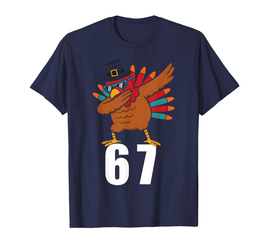 67 Thanksgiving Dabbing Turkey Boys Kids Six Seven Funny T-Shirt