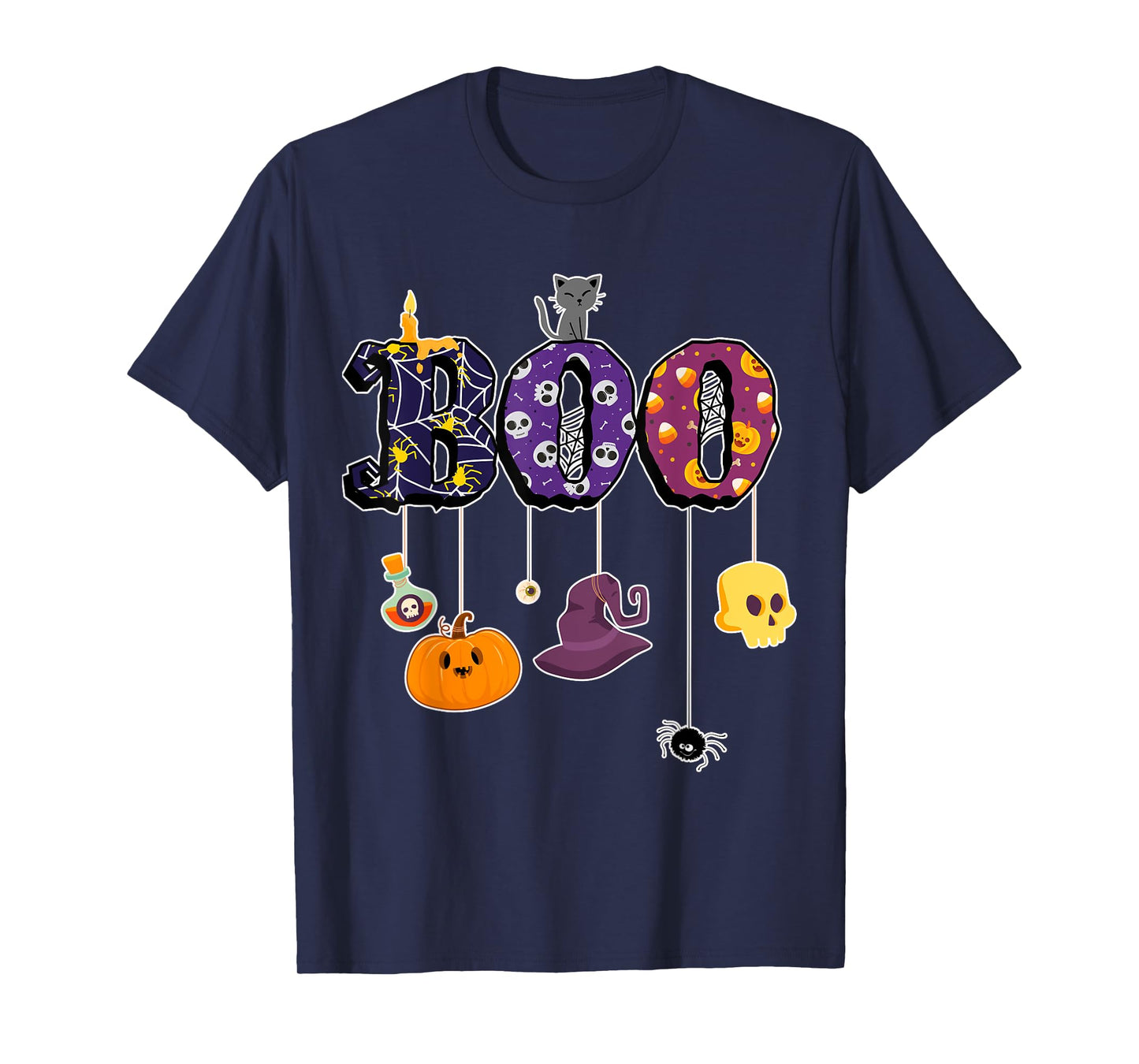 Boo Halloween Costume Spiders, Ghosts, Pumkin & Witch Hat T-Shirt