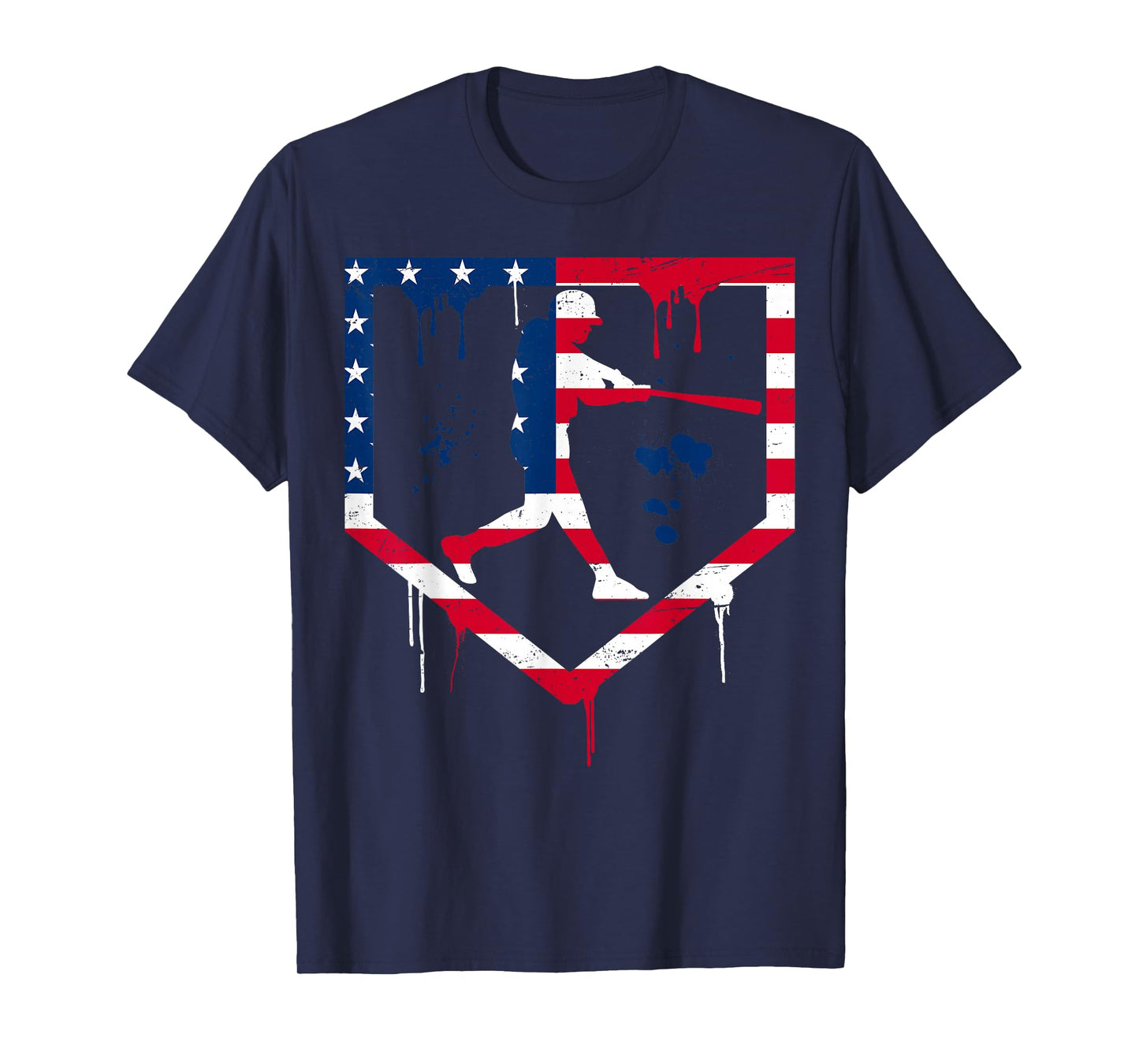Baseball Drip American Flag Bat 4th of July Patriotic Boys T-Shirt
