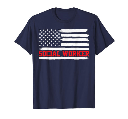 Social Worker Social Work USA American Flag Gift Women Kids Men T-Shirt